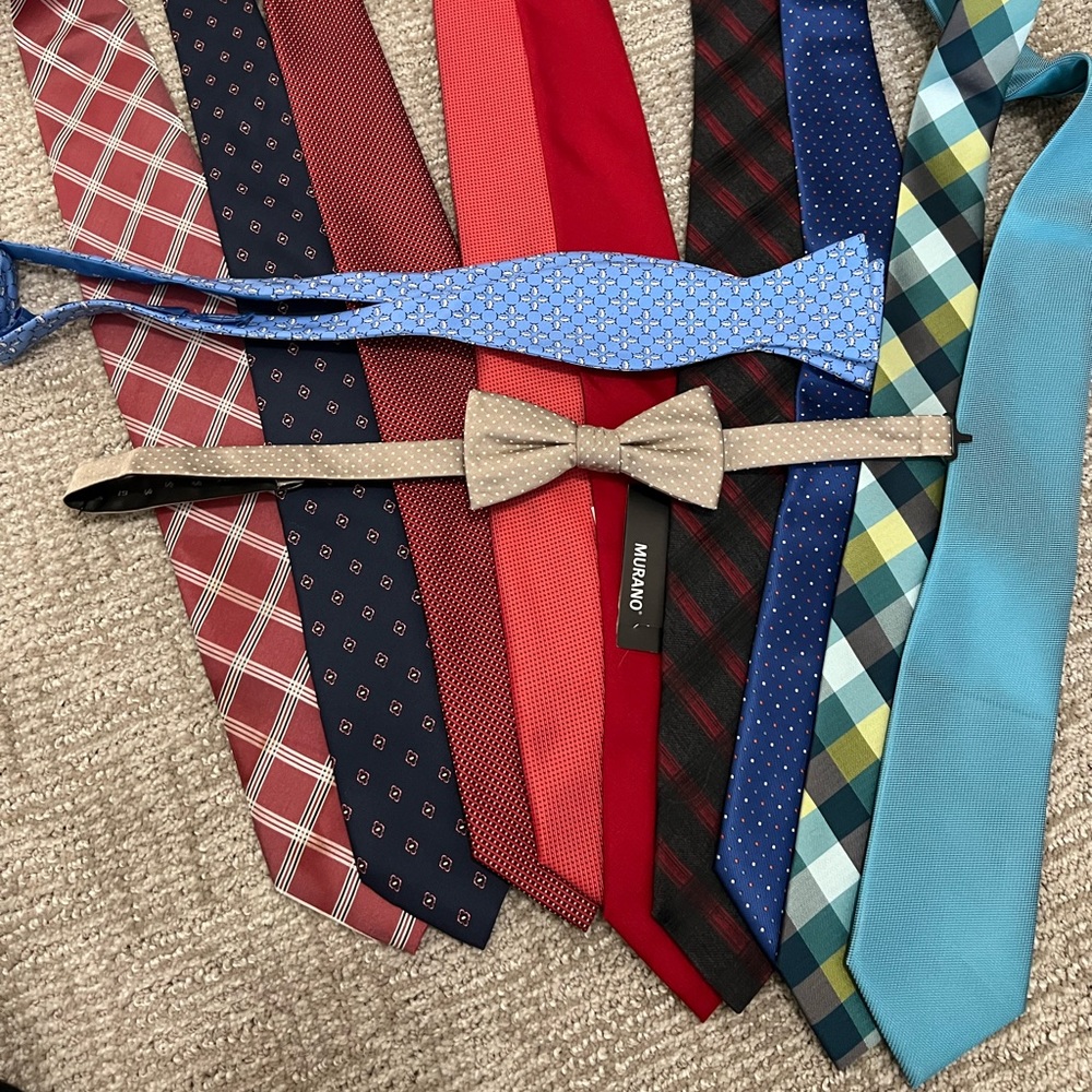 LOT of 9 ties & 2 bow ties